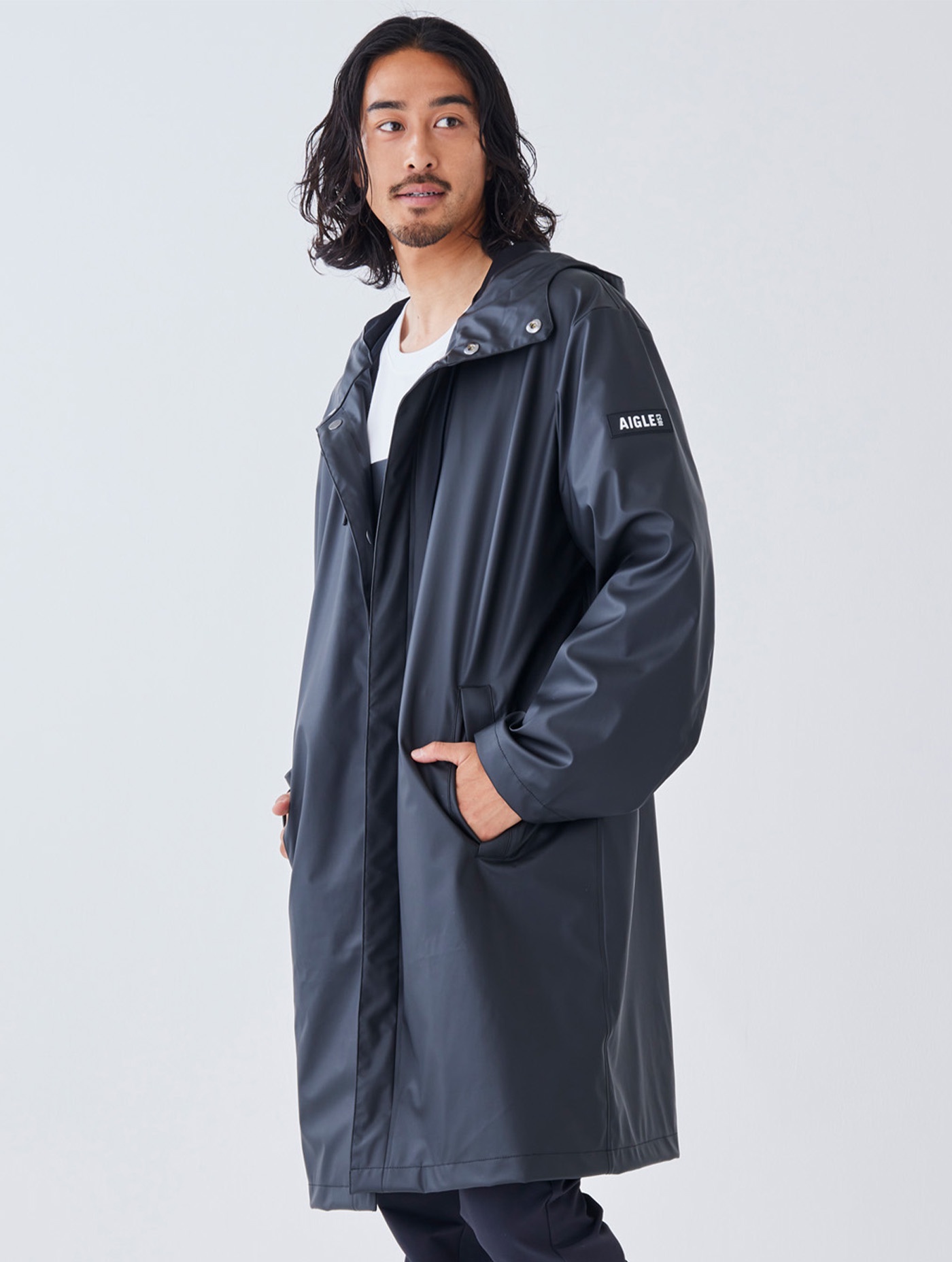 エーグル AIGLE 防水レインパックフーデッドコート （ダーク