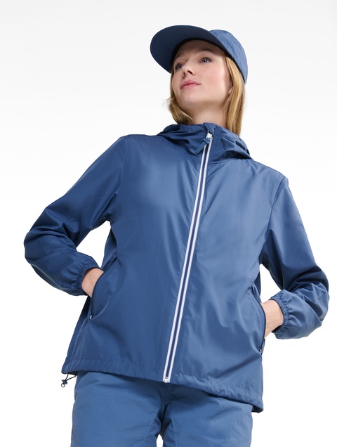 ☆AIGLE 美品 定3.1万 UVカットフーデッドジャケット ブルー系 38 ZBFAG87 ジャンパー ブルゾン 登山 アウトドア エーグル◆HJ11 メンズ 撥水 UVC メッシュポケットフーデッドジャケット ZBHAV67