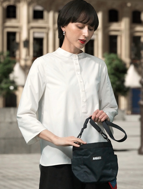 COURREGES★フレアスリーブのフィットTシャツ グレー★送関込 スリット入りフレアースリーブTブラウス[品番：GERW0010624