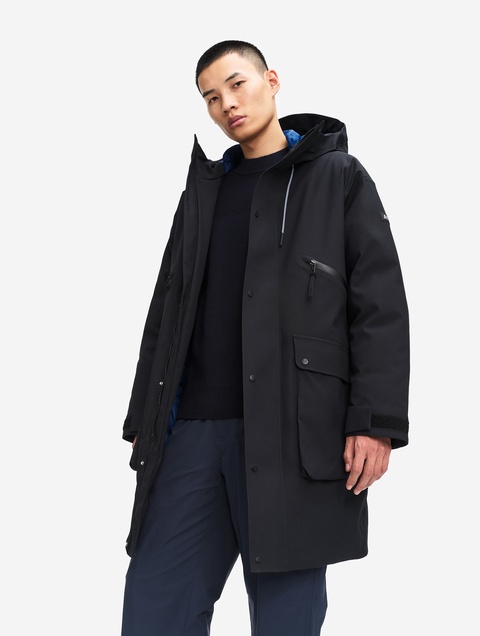 メンズ 透湿防水 インサレーションフーデッドロングジャケット