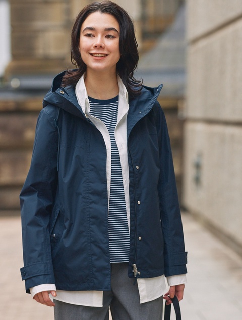 【美品】エーグル 透湿防水 コート 40 L 紺 ネイビー レインコート 人気 GORE－TEX ゴアテックス 防水 防風 透湿 2WAY ミドル丈
